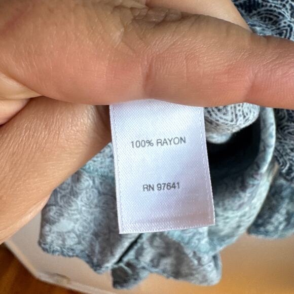 J.Jill Medallion Mixed Print Popover Blouse Top Blue V-Neck Long Sleeve Sz L - Picture 4 of 6